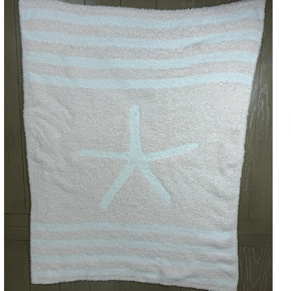 Barefoot Dreams CozyChic Starfish Stripe Reversable Baby Blanket Pink White
